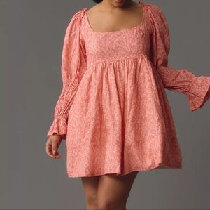 Anthropologie Pilcro Pink/Rose Square Neck Ruffle Sleeve Baby Doll Mini Dress XL